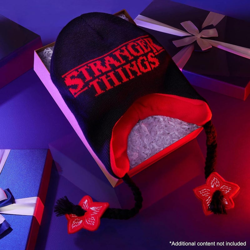 Stranger Things Beanie Hat with Ear Flaps for Kids and Teenagers - One Size Children's Winter Hats - Gifts for Kids Black/Red - Image 2
